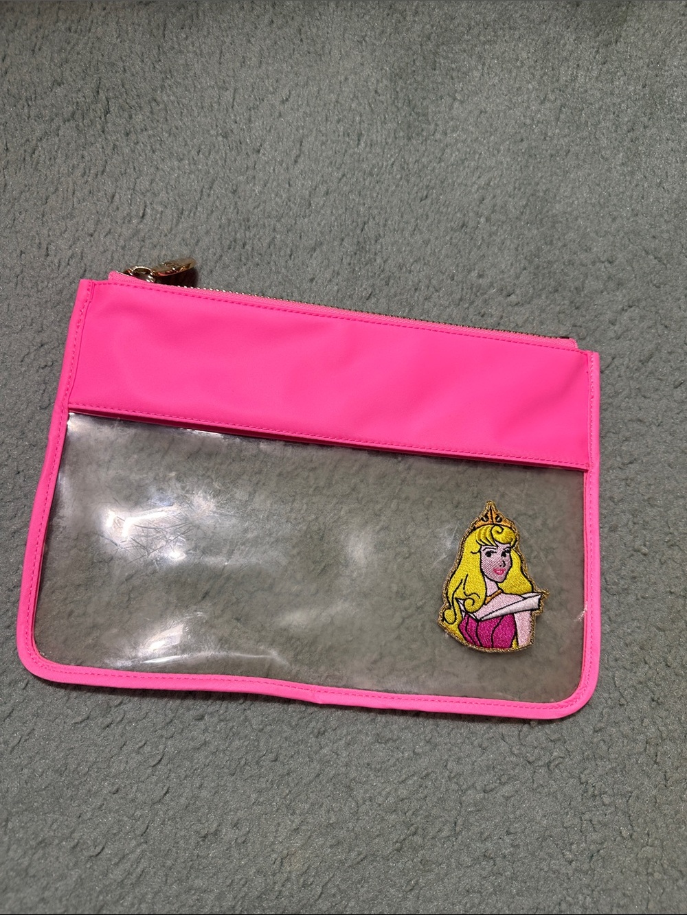 Stoney Clover Clear Vinyl Pink Trim Pouch with Princess Aurora Patch